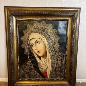 Framed Religious Artwork with Gold and Black Accents